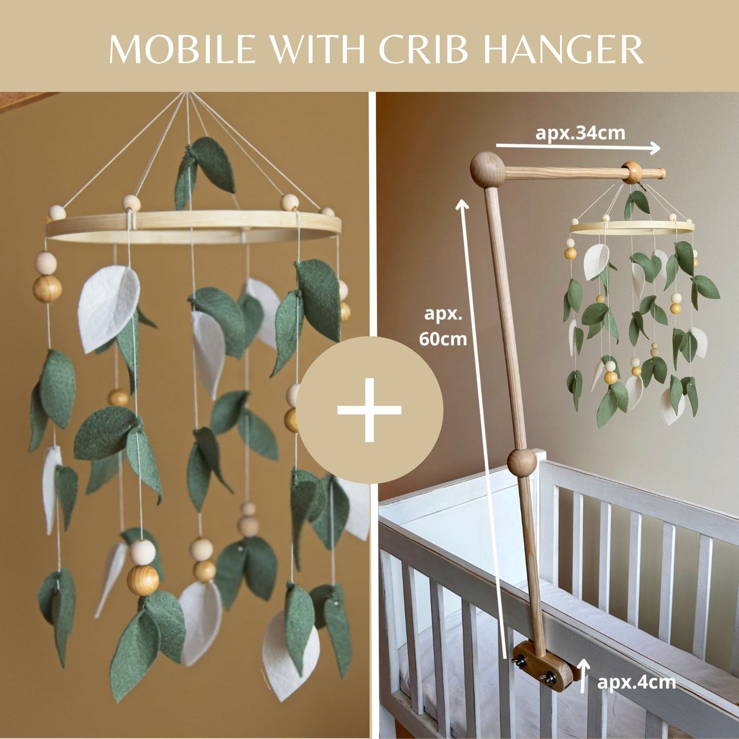 Felt Leaf Baby Mobile – Boho Green & White Nursery Decor
