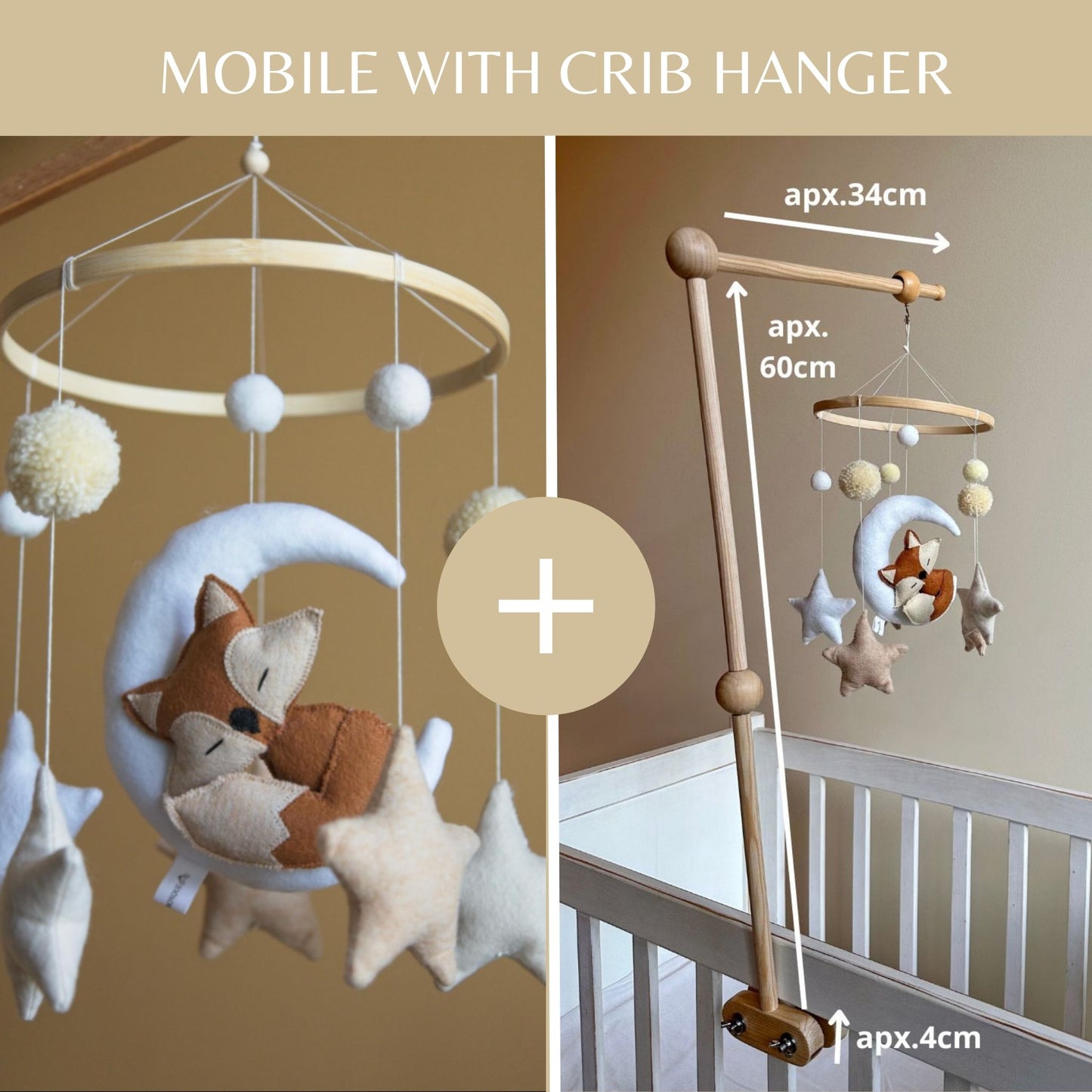 Fox-and-Moon Felt Baby Crib Mobile – Neutral Woodland Nursery Decor